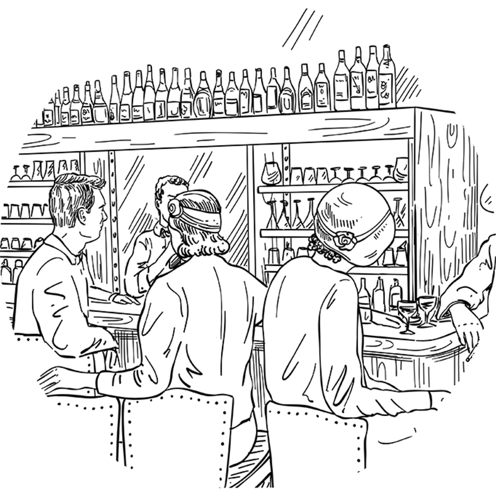 drawing of a 1920's bar