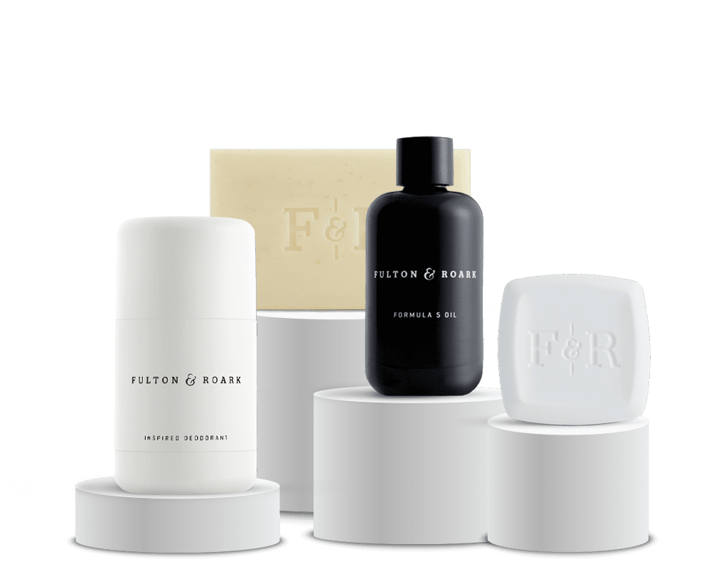 Total Package Set including deodorant, bar soap, formula 5 oil bottle and solid fragrance square